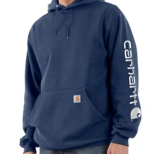 Carhartt K288 Men's Loose Fit Midweight Hoodie Navy Logo Sleeve NEW - Size LARGE